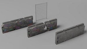 3D Damaged Graffiti Concrete Barrier model