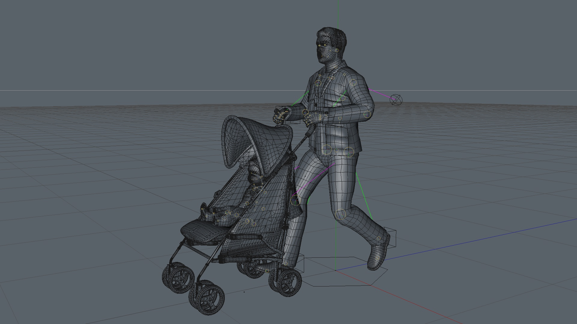 3D Model Animated Casual Walking Man Pushing A Stroller Pram And Baby ...