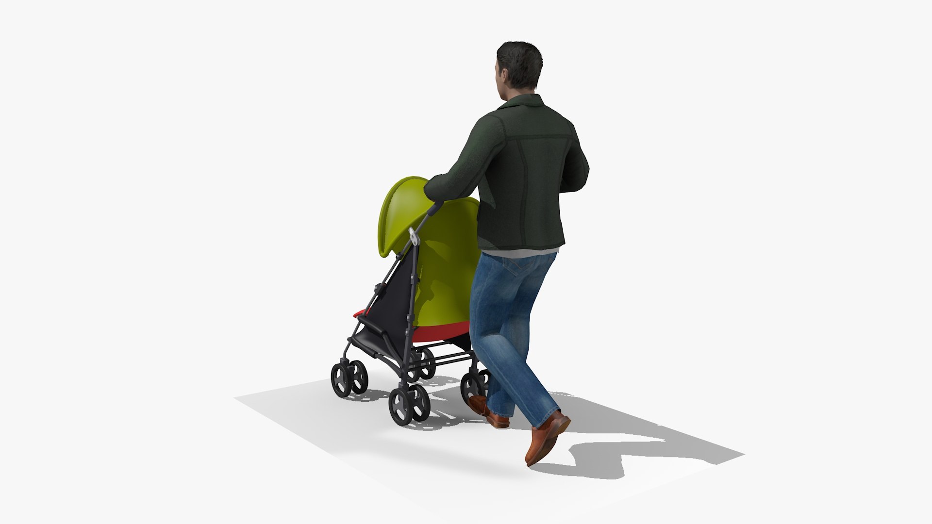 3D Model Animated Casual Walking Man Pushing A Stroller Pram And Baby ...