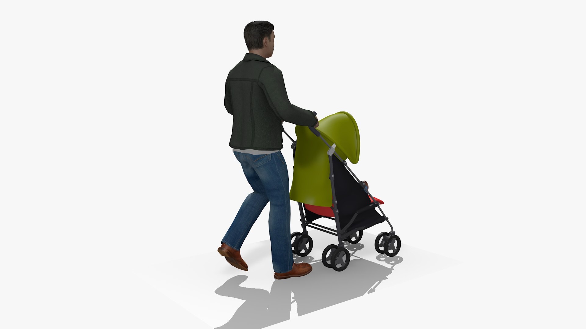 3D Model Animated Casual Walking Man Pushing A Stroller Pram And Baby ...