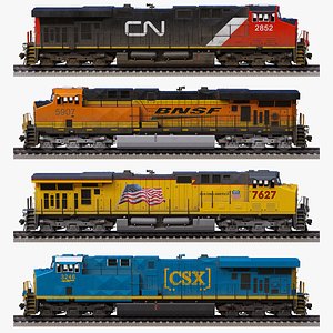 3D GE ES44AC Train Locomotive Set model