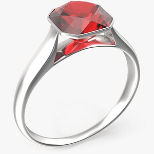3D Asscher Cut Ruby On Silver Wedding Ring V01