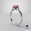 3D Asscher Cut Ruby On Silver Wedding Ring V01
