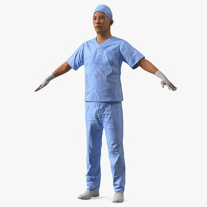 Asian Doctor wearing Gloves Stained Blood 3D model