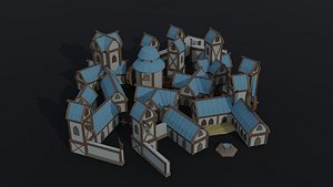 Low-poly cartoon fantasy elf city asset model