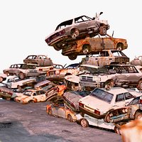 Junkyard Discarded Cars Pile Low Poly M1