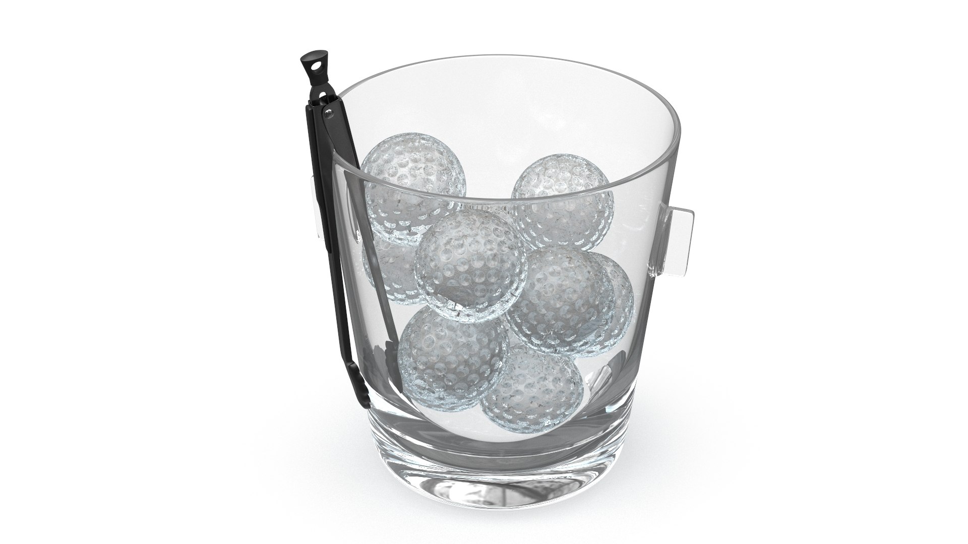 Golf Pattern Ice Balls in Bucket with Tongs 3D model preview