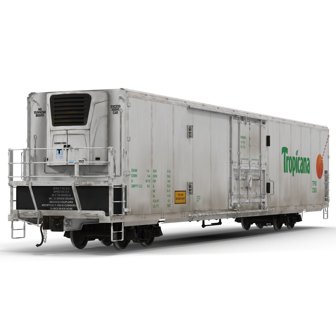 Railroad Refrigerator Car White 3D Model 3D model preview