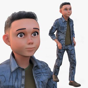 Realistic Rigged Little Smart Boy Character 3D Model model