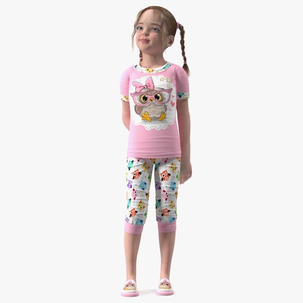 3D Girl Child Standing Pajamas