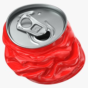Aluminum Can Red and Blue Flattened 3D model