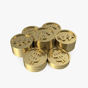 3D Stack Dollar Coins Gold model