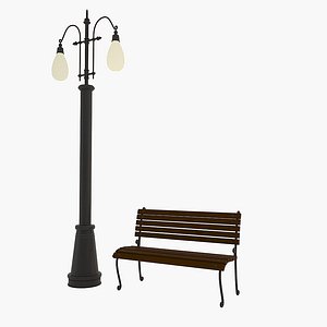 max cartoon street lamp bench