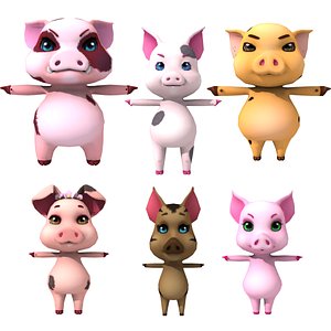 Little pig Low polygon collection 3D model