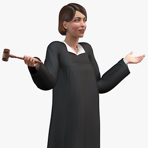 3D female magistrate holding gavel model