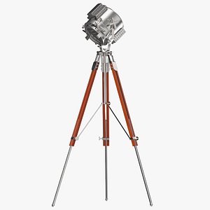 Retro Searchlight Lamp Wooden Tripod Rigged for Cinema 4D