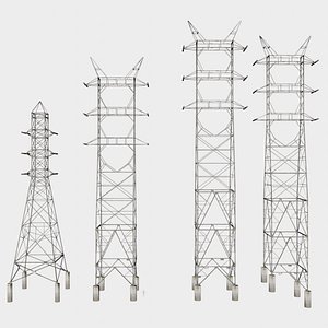 4 in 1 Electric Power Transmission Pylons Pack - Game Assets