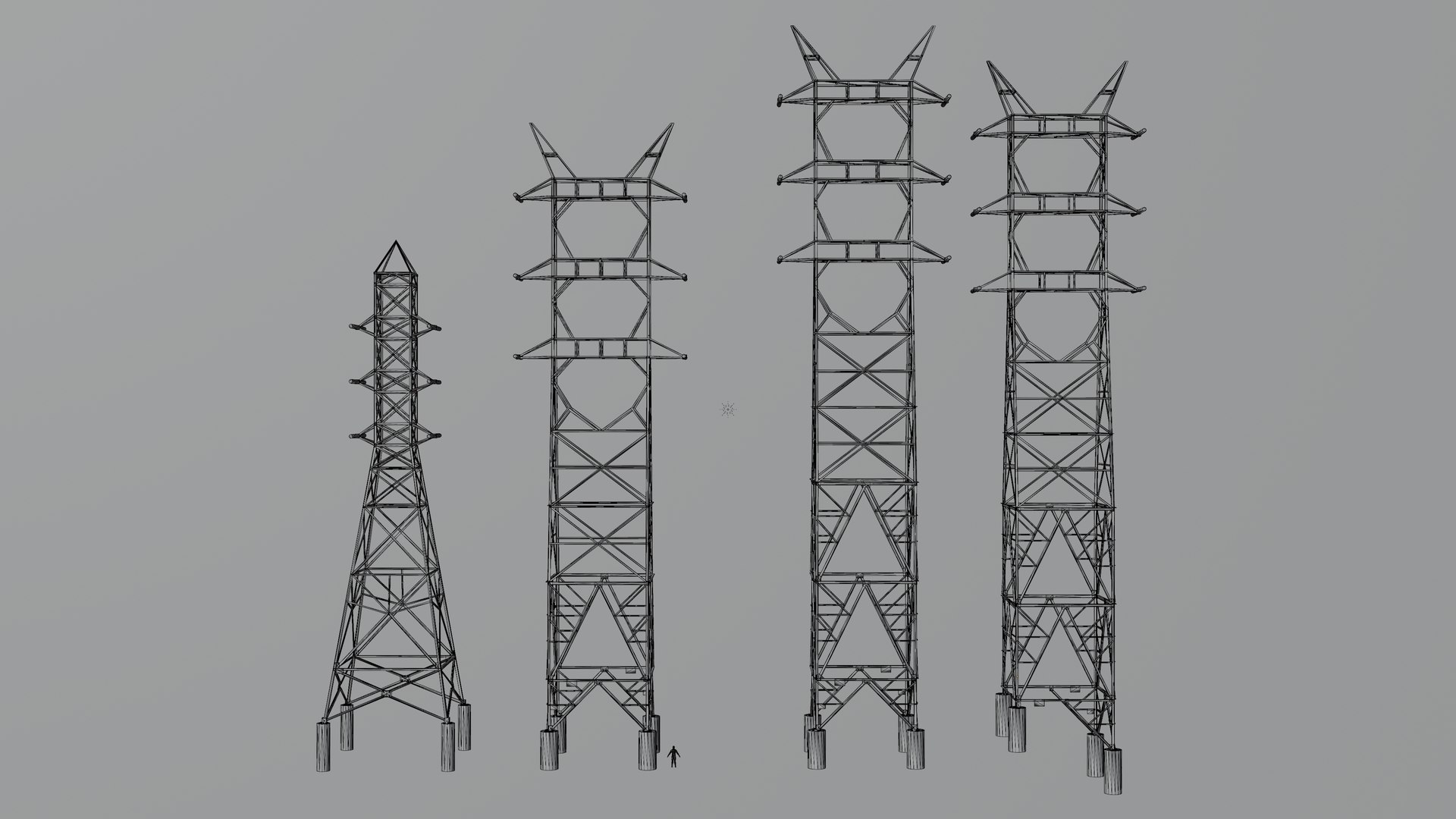 3D 4 in 1 Electric Power Transmission Pylons Pack - Game Assets https://p.turbosquid.com/ts-thumb/pX/vItz7N/rq/transmission_pylon_pack_wireframe/png/1754538891/1920x1080/fit_q87/af048aa6cb7461cfd73720538dbfc674157dcb84/transmission_pylon_pack_wireframe.jpg