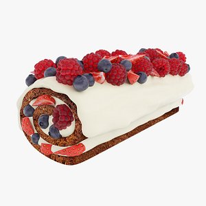 3D model Berry chocolate roll cake
