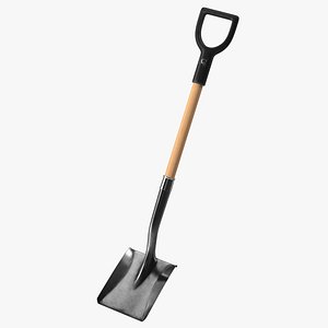 D-Handle Square Point Wooden Shovel 3D