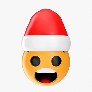 3D Emoji 092 Fearful with Santa hat model
