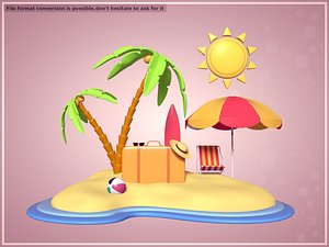 Cartoon Summer Pack -- Beach Parasol Lounge Chair Sun Ball Palm