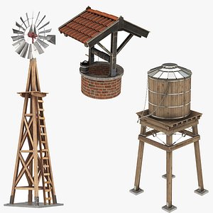 Farm Windmill Water Tank and Water Well Collection