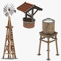 Farm Windmill Water Tank and Water Well Collection