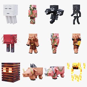 Minecraft Ultimate Nether Character Mob Collection 12 Mobs Rigged 3D Model Pack 4K PBR