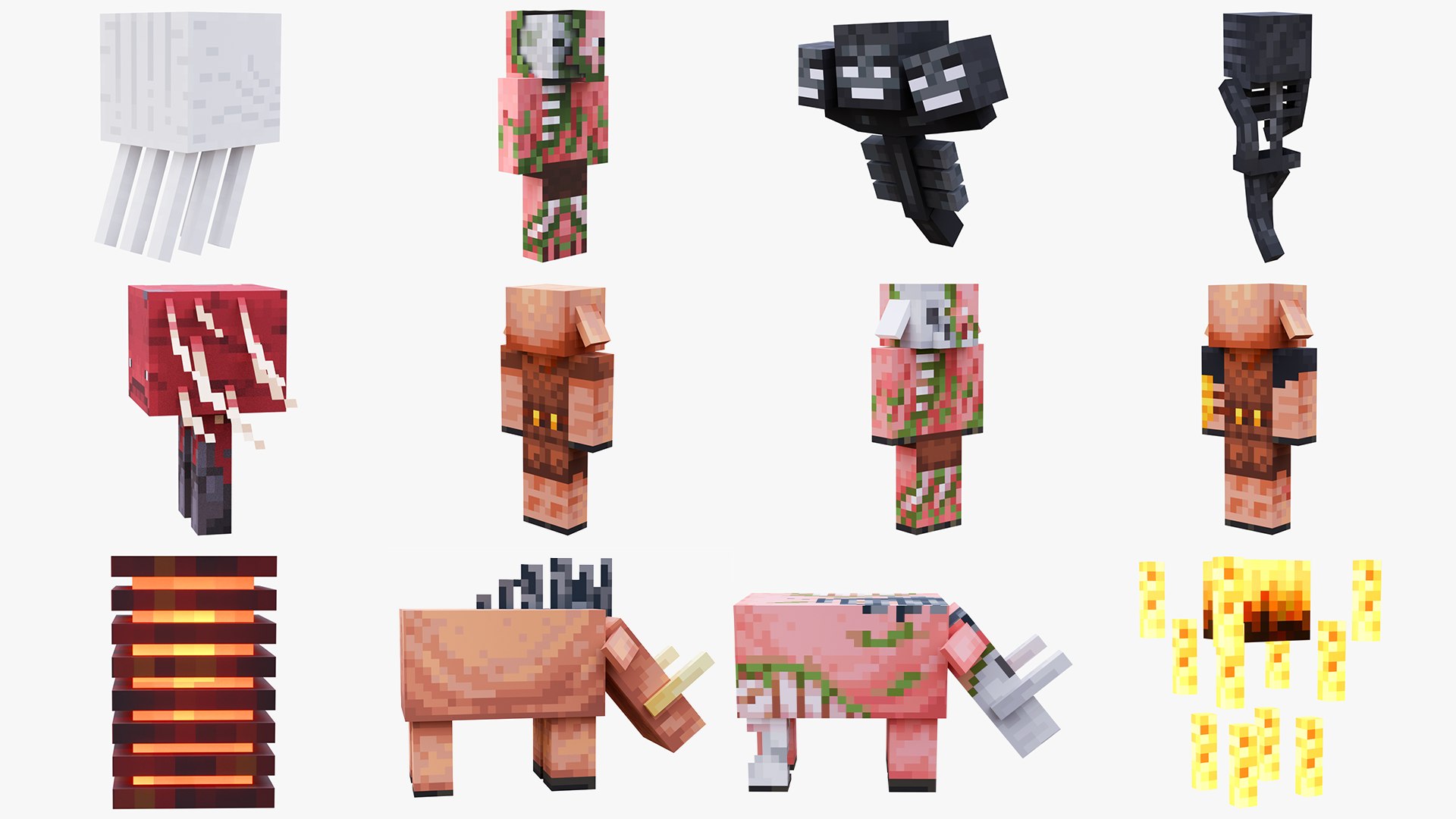 3D model Minecraft Ultimate Nether Character Mob Collection 12 Mobs Rigged 3D Model Pack 4K PBR https://p.turbosquid.com/ts-thumb/pY/Si1fVa/Qm/netherbundle_4/png/1788452661/1920x1080/fit_q87/eaf780b8bfb65f4780c9035ee824777ce0dd6851/netherbundle_4.jpg