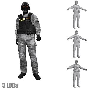 SWAT Soldier 2 LOD's Rigged
