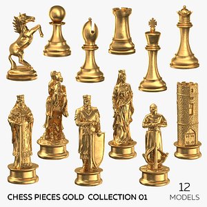 3D model Chess Pieces Gold Collection 01 - 12 models