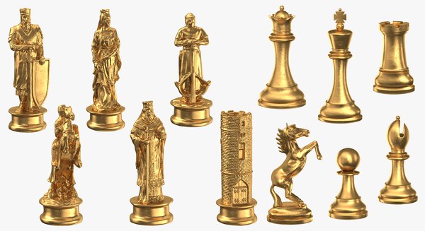 modelo 3d Piezas de Ajedrez Colección Oro 01 - 12 modelos - TurboSquid ...