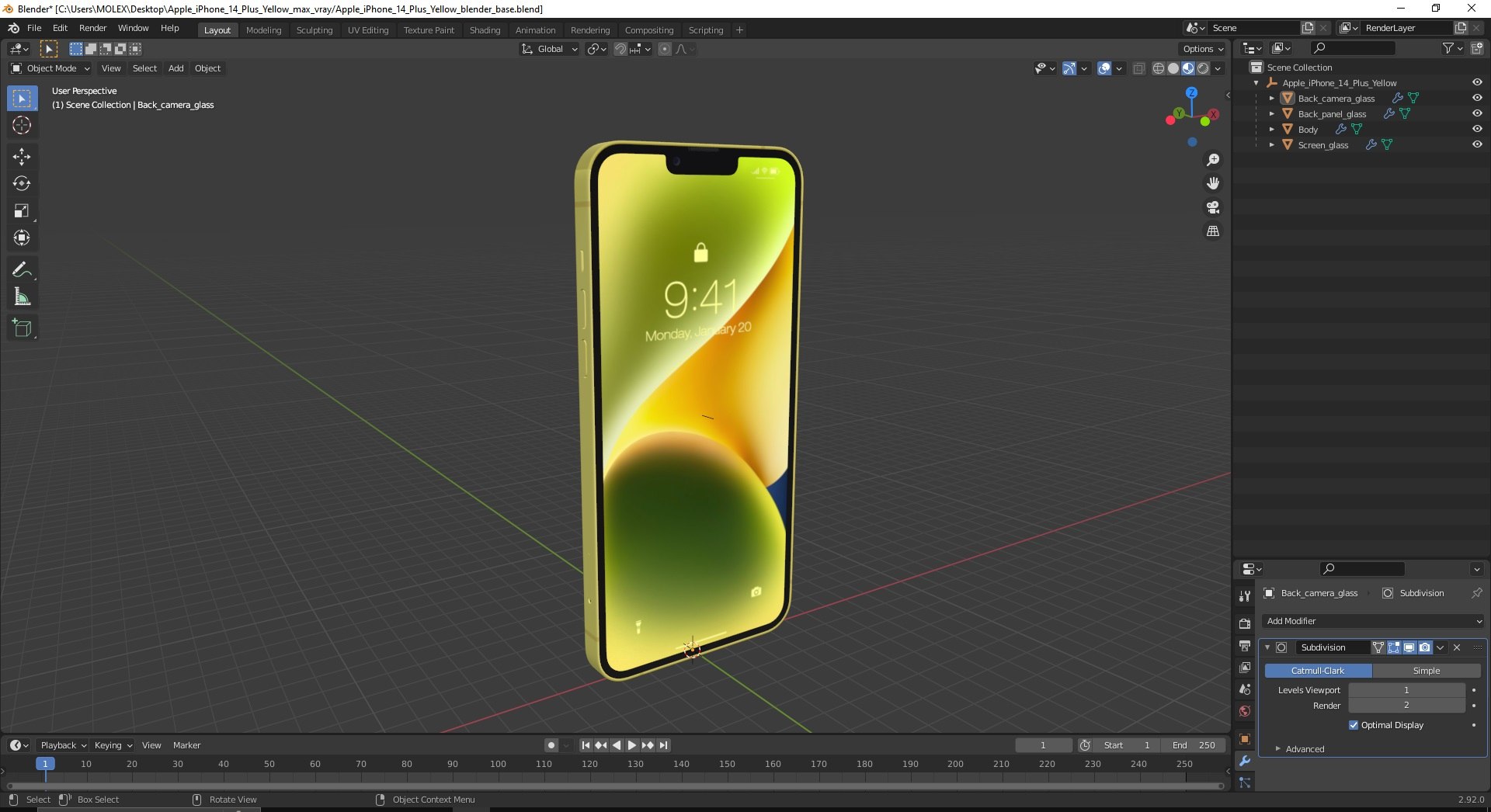 iPhone 14 Plus Yellow 3D model preview