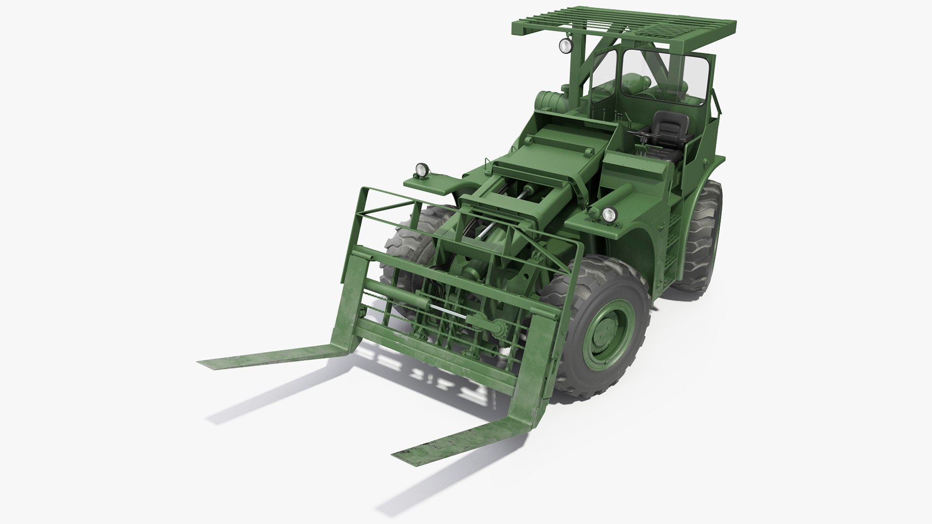Pettibone Rough Terrain Military Forklift Green Rigged 3D model preview