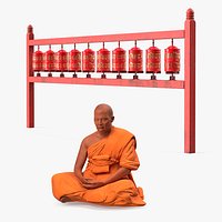 Buddhist Monk with Prayer Wheels Collection