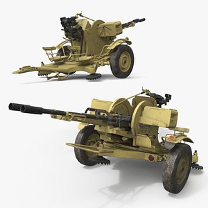 3D Towed Anti-Aircraft Autocannon 23mm Desert Rigged for Maya