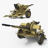 Towed Anti-Aircraft Autocannon 23mm Desert Rigged for Maya