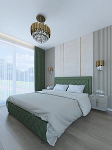 Wonderful classical style bedroom with a green bed 3D