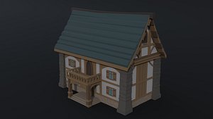 Low-poly Cartoon medieval house 3 Polygonal Style 3D