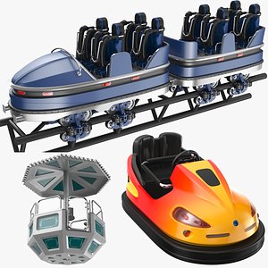 Detailed Three Amusement Park Rides