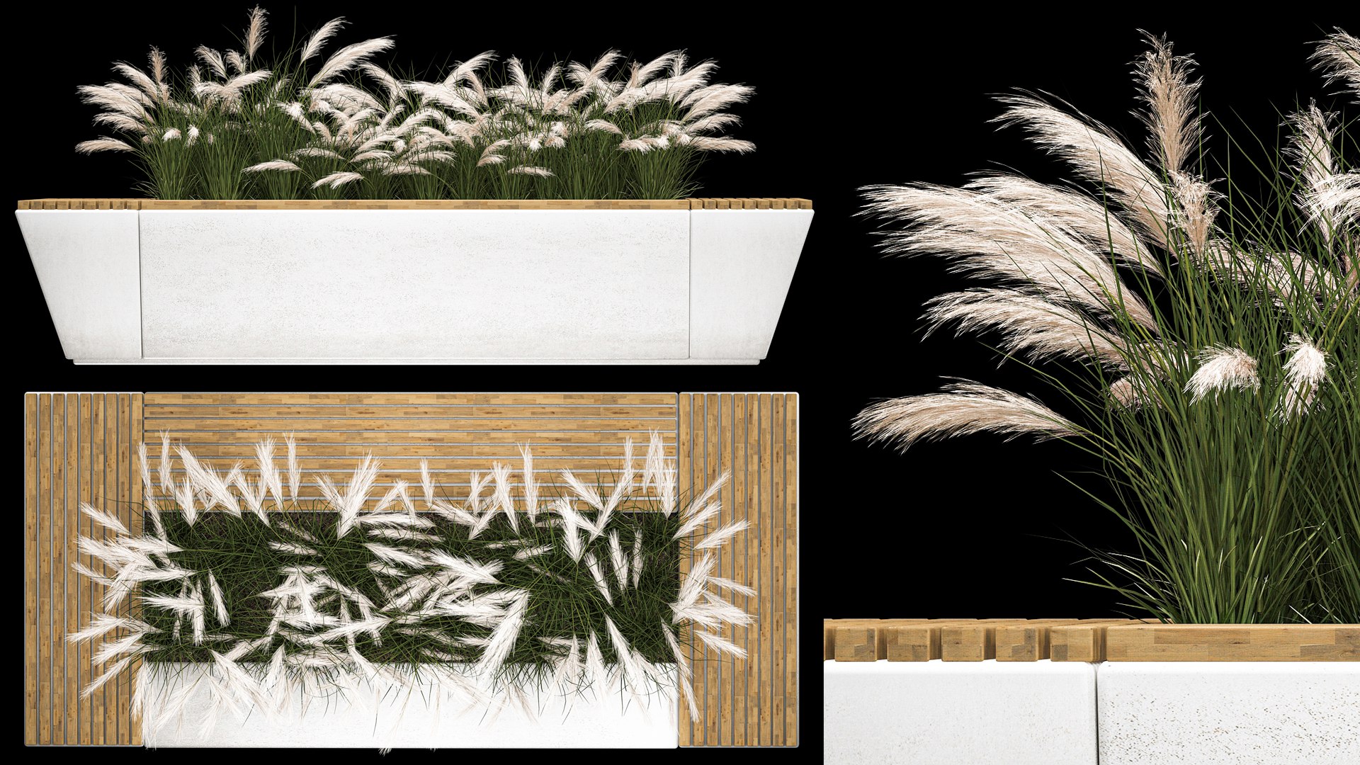 3D Flowerbed Bench With Bushes Feather Grass 1134 - TurboSquid 1979493