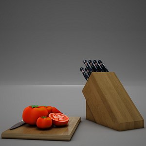 3d model tomatoes knifes