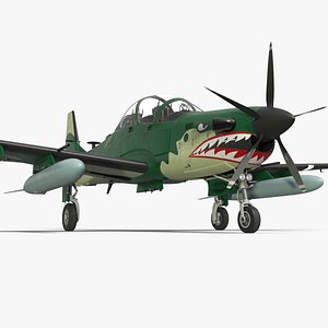 3D Super Tucano A-29 Plane Camo Green Rigged for Maya model