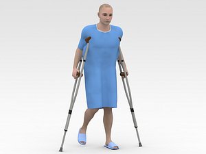 3D Patient with crutches - Blue Dress