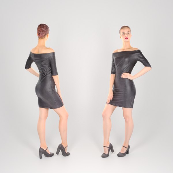 young woman dressed black 3D model