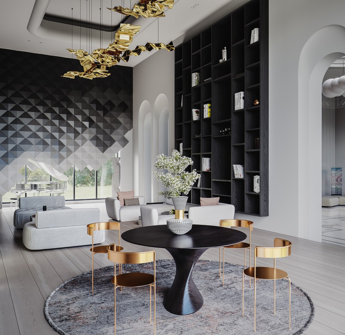 3D Model Hall Lobby Living Room Dining Room Kitchen Entrance Hallway ...