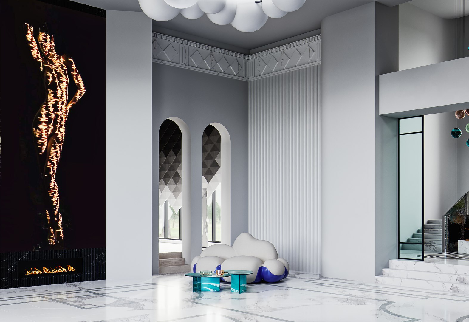 3D Model Hall Lobby Living Room Dining Room Kitchen Entrance Hallway ...