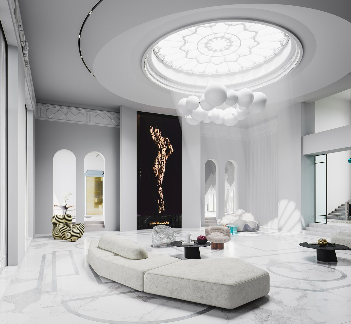 3D Model Hall Lobby Living Room Dining Room Kitchen Entrance Hallway ...