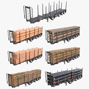 Logging Trailer Black with 6 Loads single Mat All PBR Textures